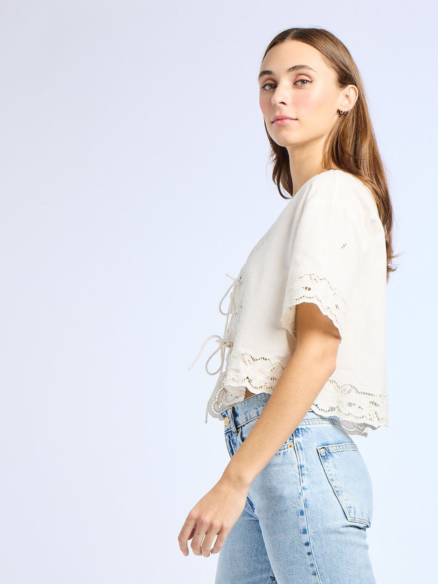 Sara White Embroidered Linen Blouse