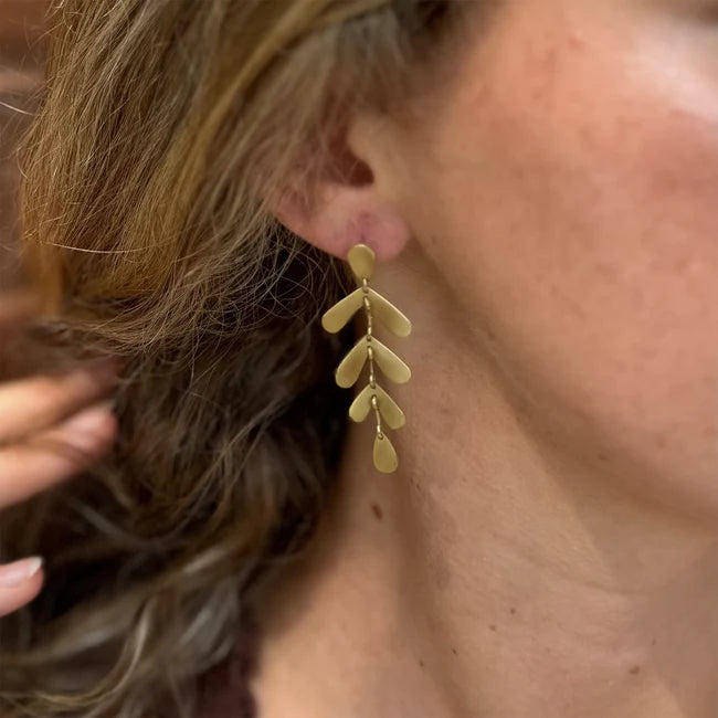 Brass Rowan Leaf Earrings