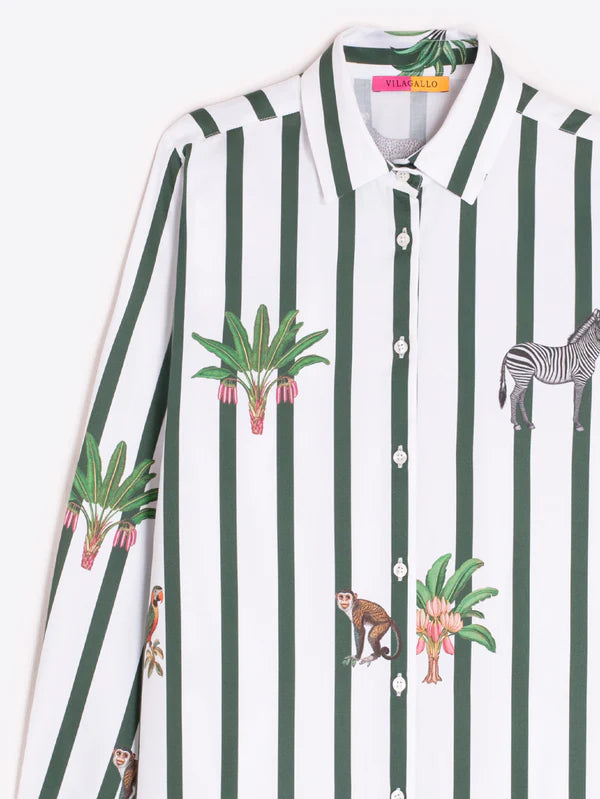 Vilagallo - Green Striped Safari Print Blouse