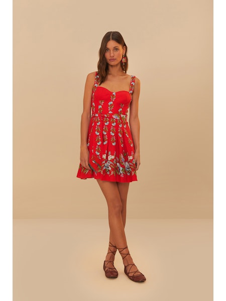 Farm Rio - Sweet Bloom Bouquet Red Sleeveless Mini Dress