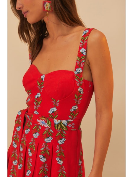 Farm Rio - Sweet Bloom Bouquet Red Sleeveless Mini Dress