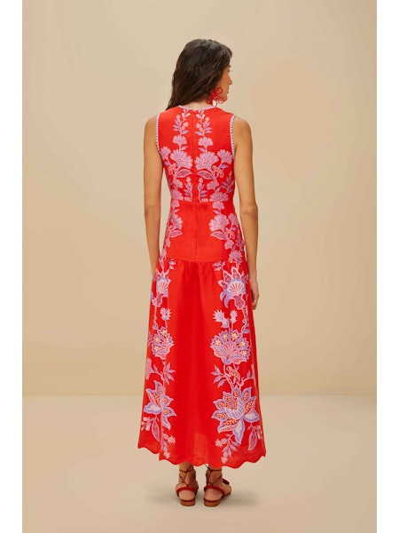 Farm Rio - Porcelain Garden Red Midi Dress