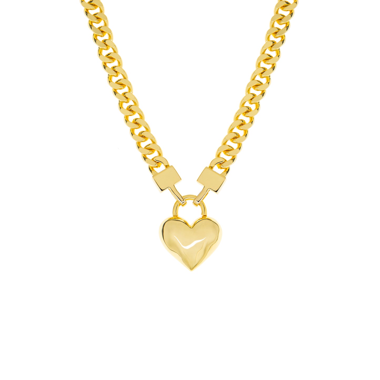 Gold-Curb Chain Necklace with Heart Pendant