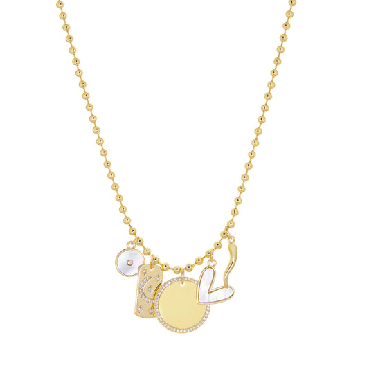 Gold-30" Ball Chain Necklace with 5 Charms