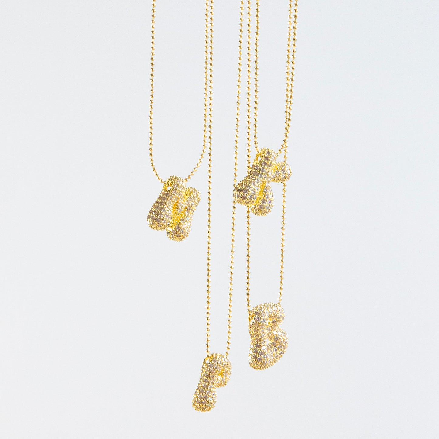 Adjustable Pull Chain Necklace with Pave Initial Bubble Charm