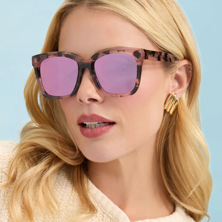 DIFF Sunglasses - Meredith Himalayan Tortoise + Light Pink Mirror