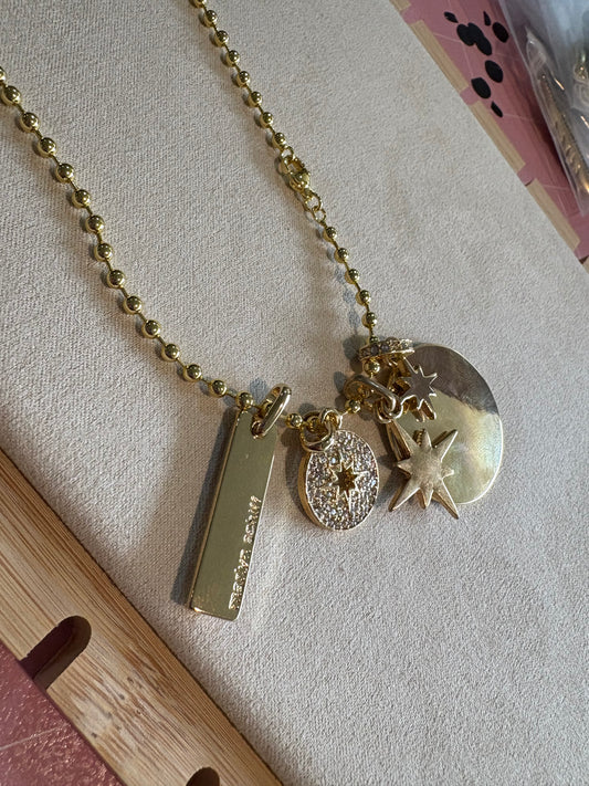 Gold 18" Ball Chain Necklace with Charms