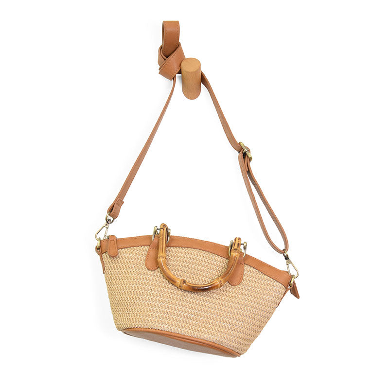 Natural Straw Millie Bamboo Handle Basket Crossbody