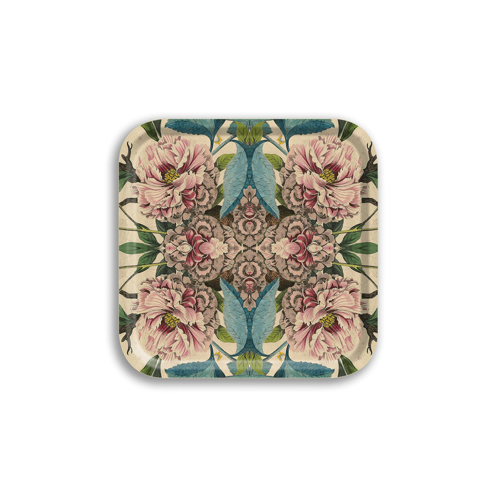 Peonies Square Birch Wood Tray
