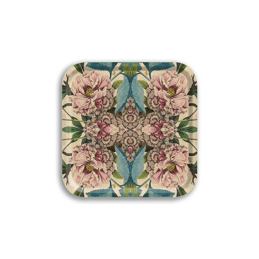 Peonies Square Birch Wood Tray