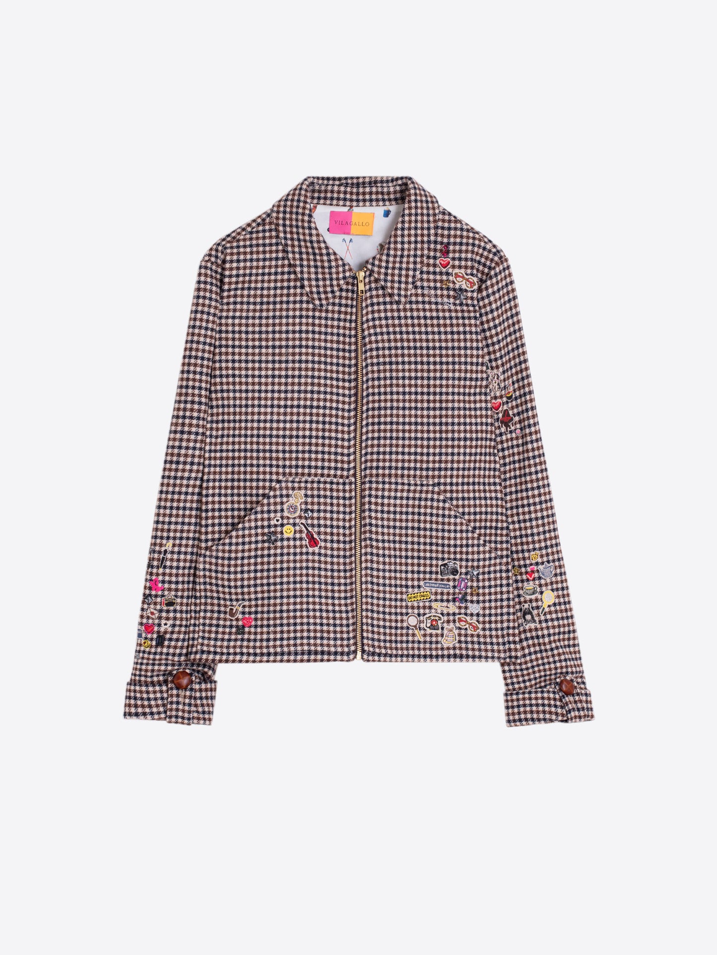 Vilagallo - Embroidered Plaid Zip Jacket