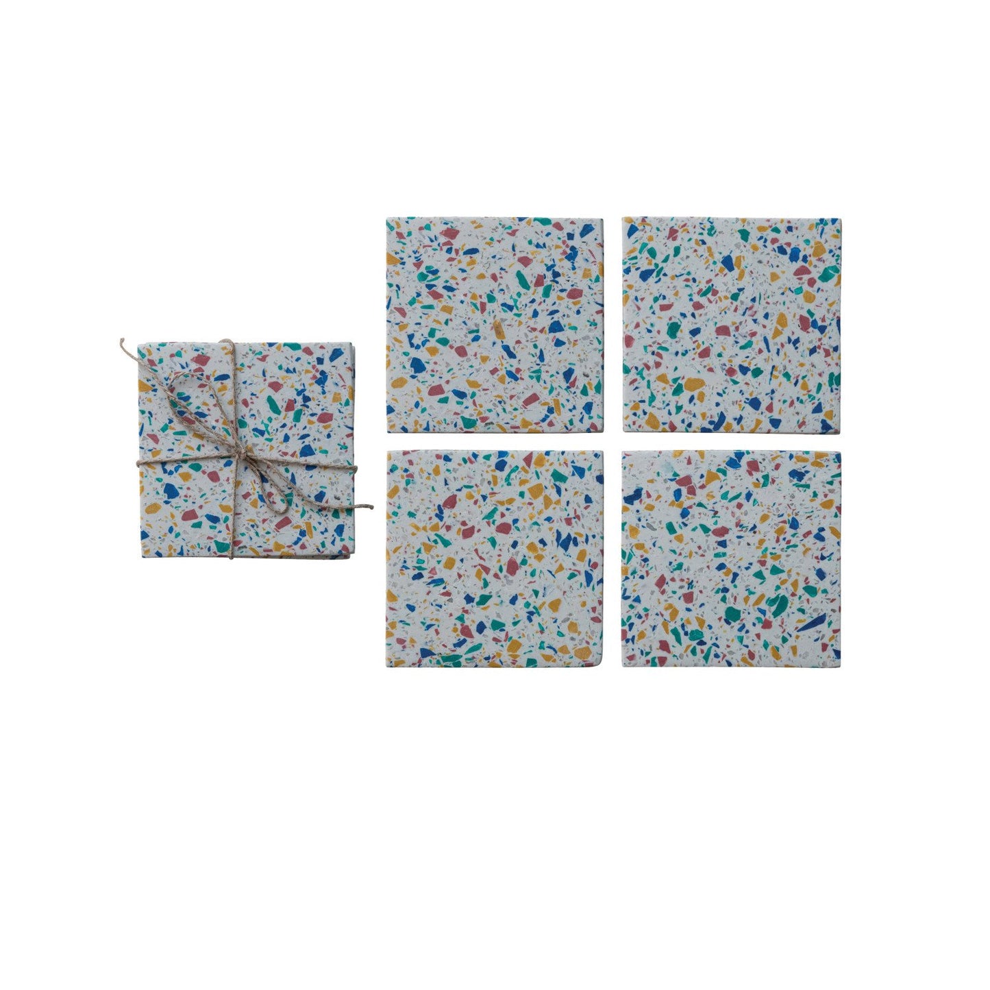 Resin & Terrazzo Coasters, Set of 4 Tied with Jute