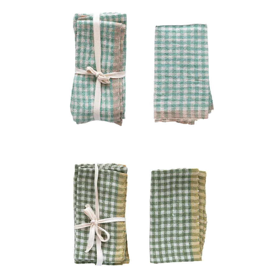 Woven Linen Napkins w/ Gingham Pattern, Set of 4