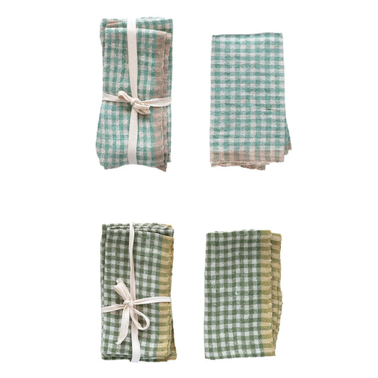 Woven Linen Napkins w/ Gingham Pattern, Set of 4