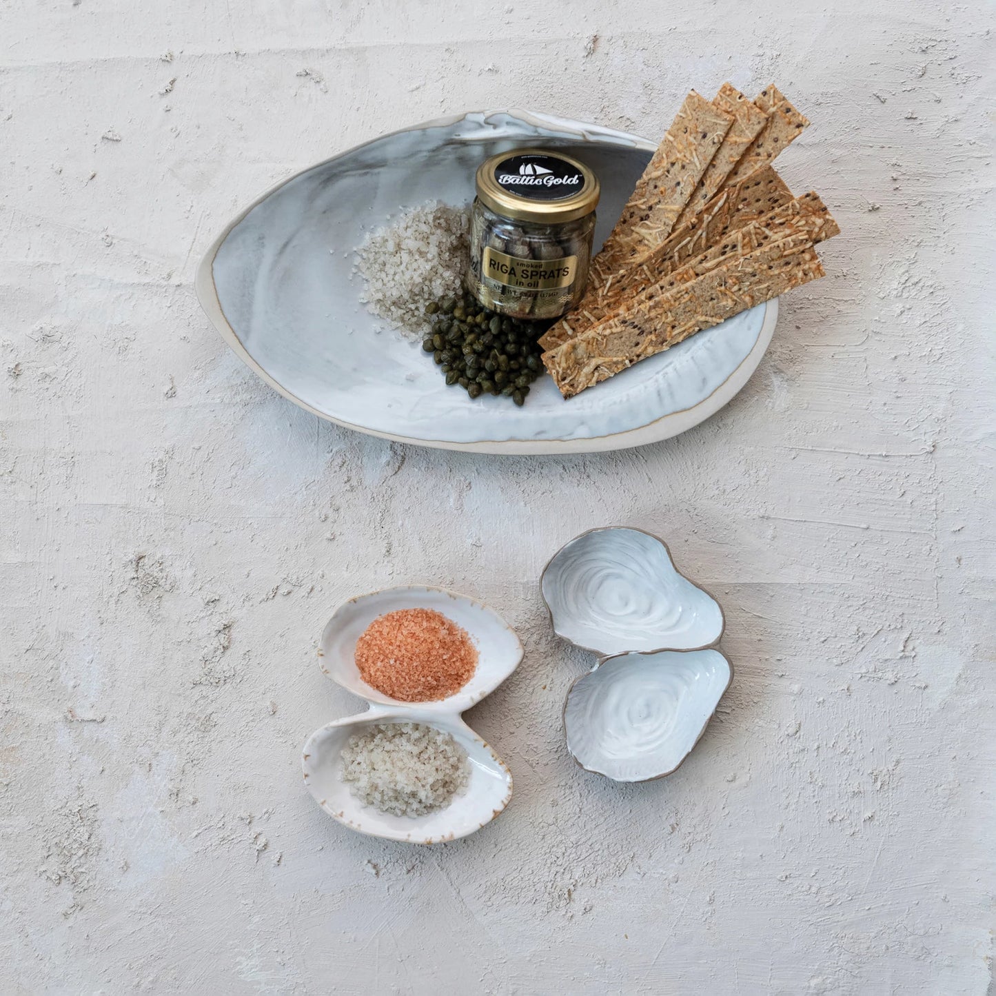 Stoneware Oyster Shell Shaped Dish w/ 2 Sections