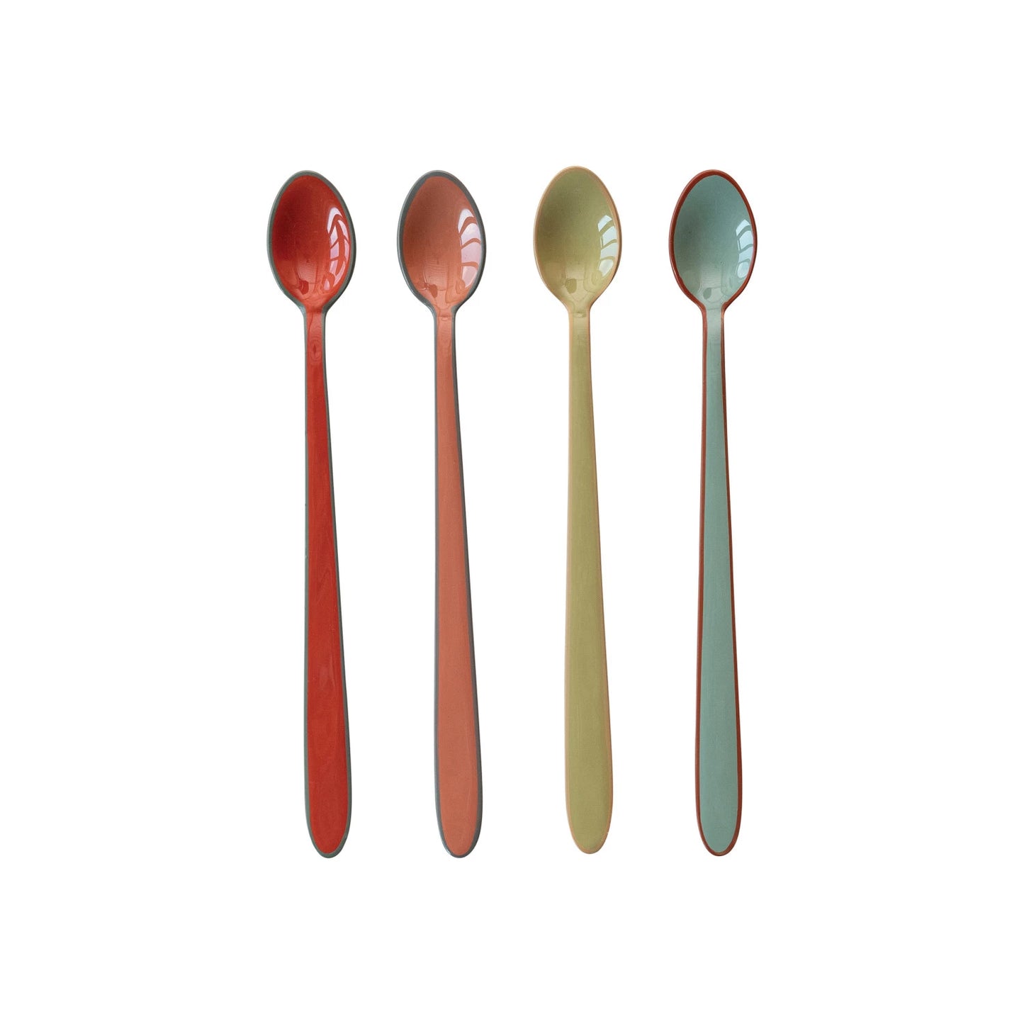 Enameled Stainless Steel Cocktail Spoons w/ Colored Edge