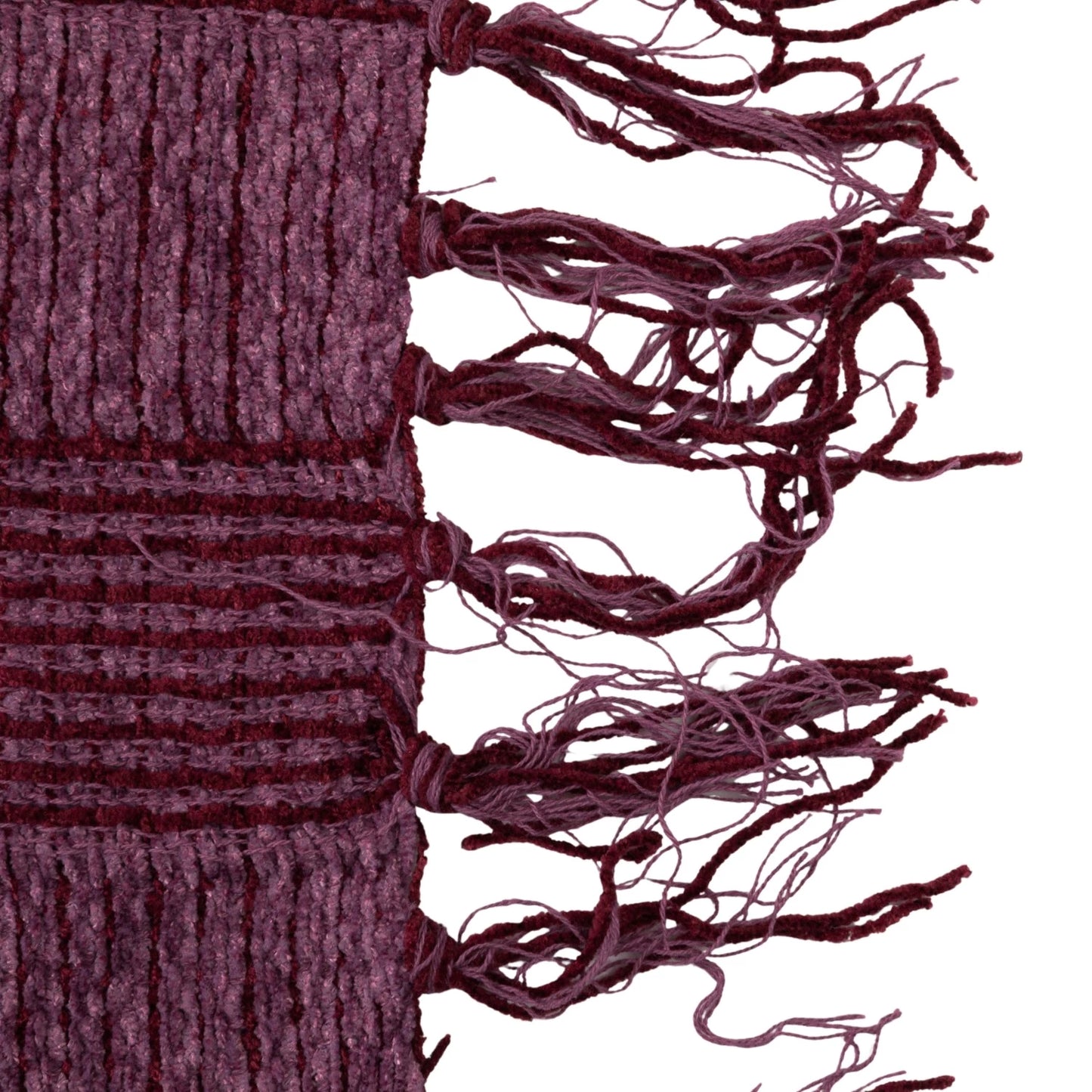 Woven Cotton Blend Chenille Throw with Check Pattern & Fringe