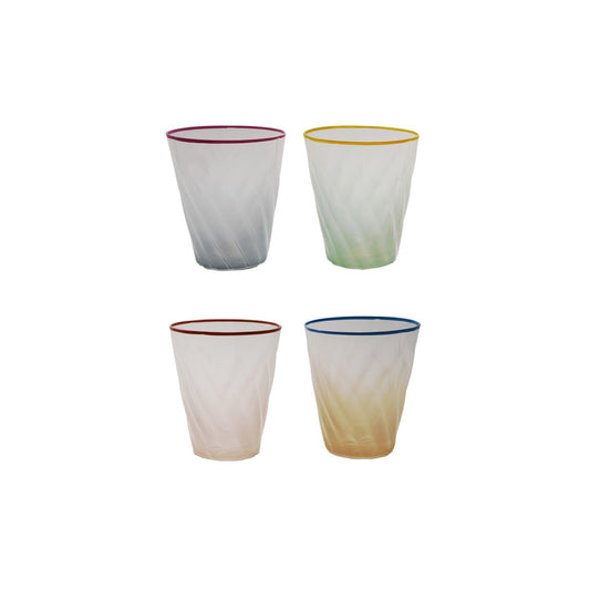 8 oz. Twisted Drinking Glass with Colored Rim, 4 Ombre Colors