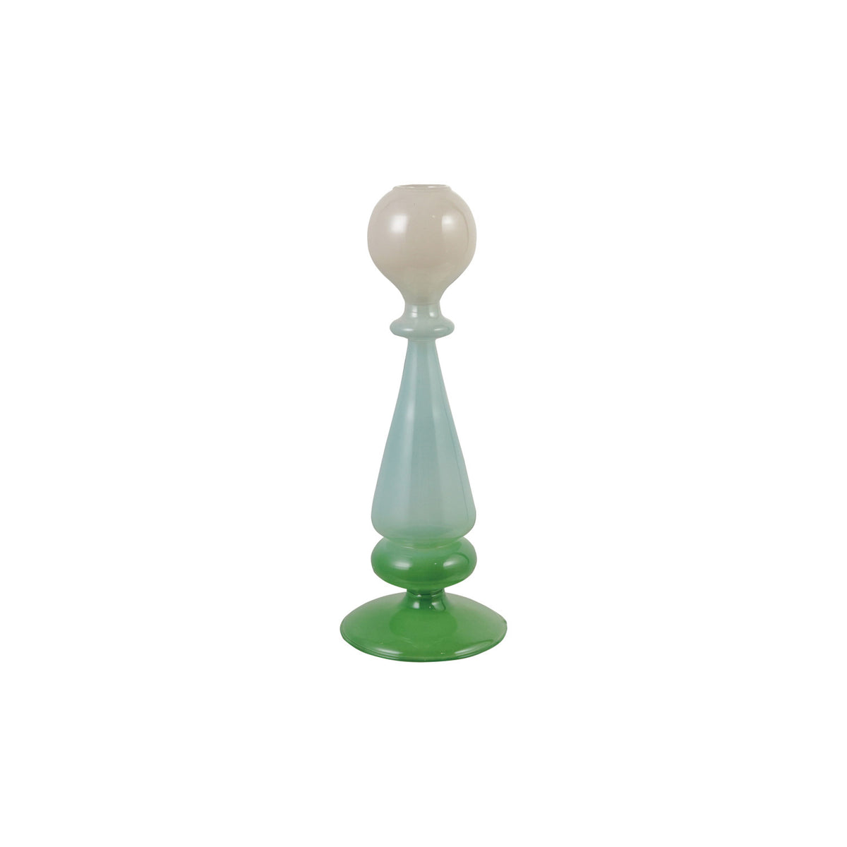 Glass Three-Tone Taper Holder, Cream Color, Blue & Green