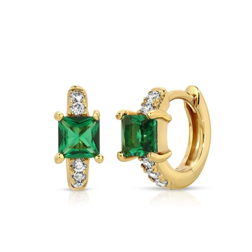 Elizabeth - Emerald Huggie Hoops