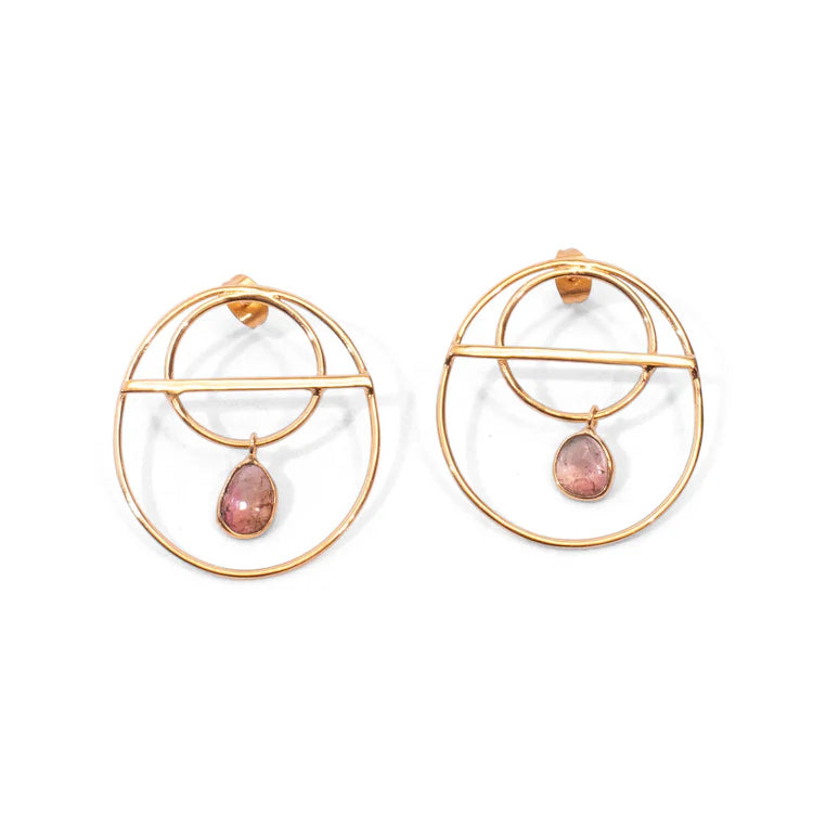 Hoop Studs with Watermelon Tourmaline Drop Charm vary