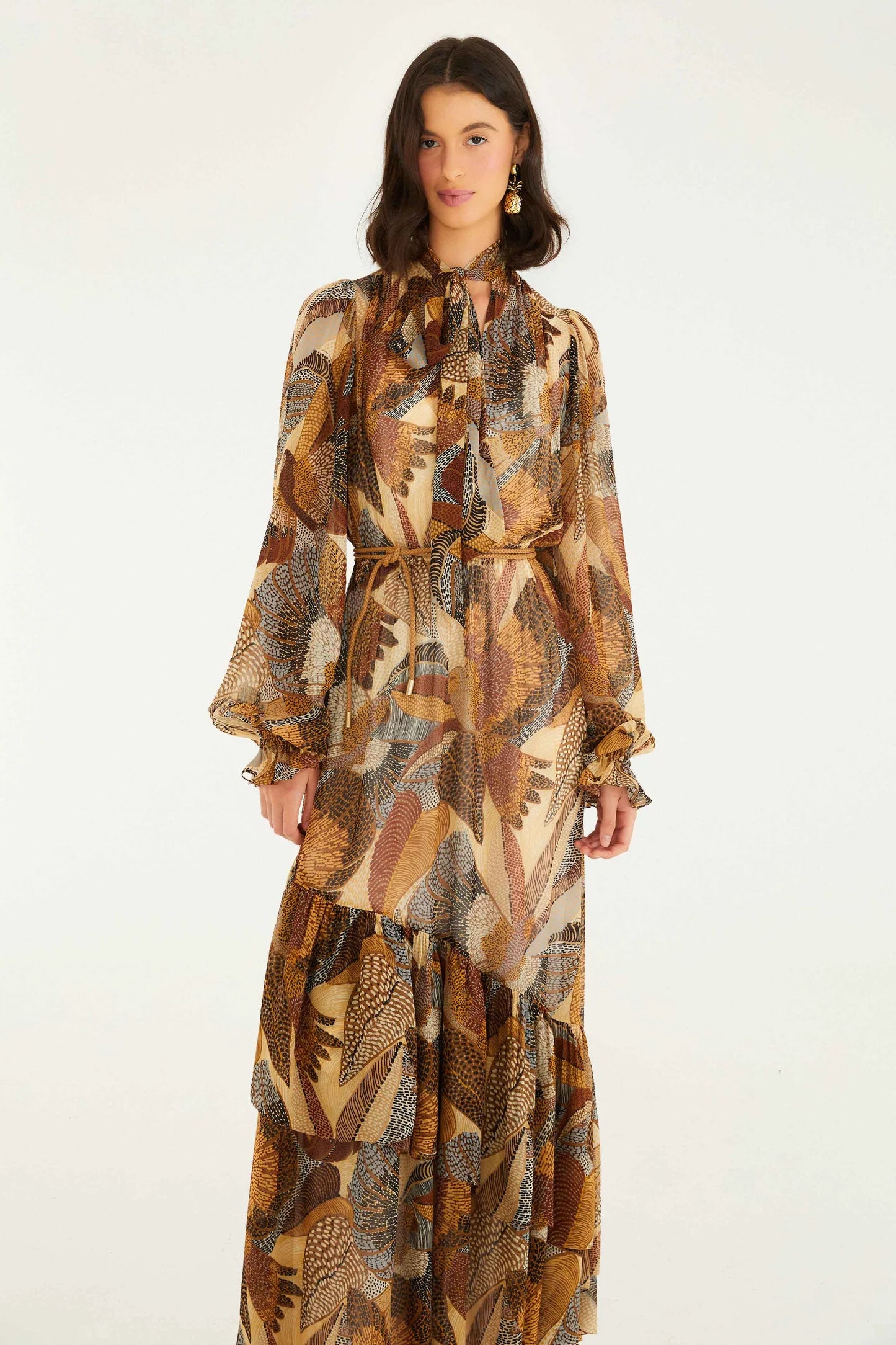 Farm Rio - Cream Dotted Macaws Long Sleeve Maxi