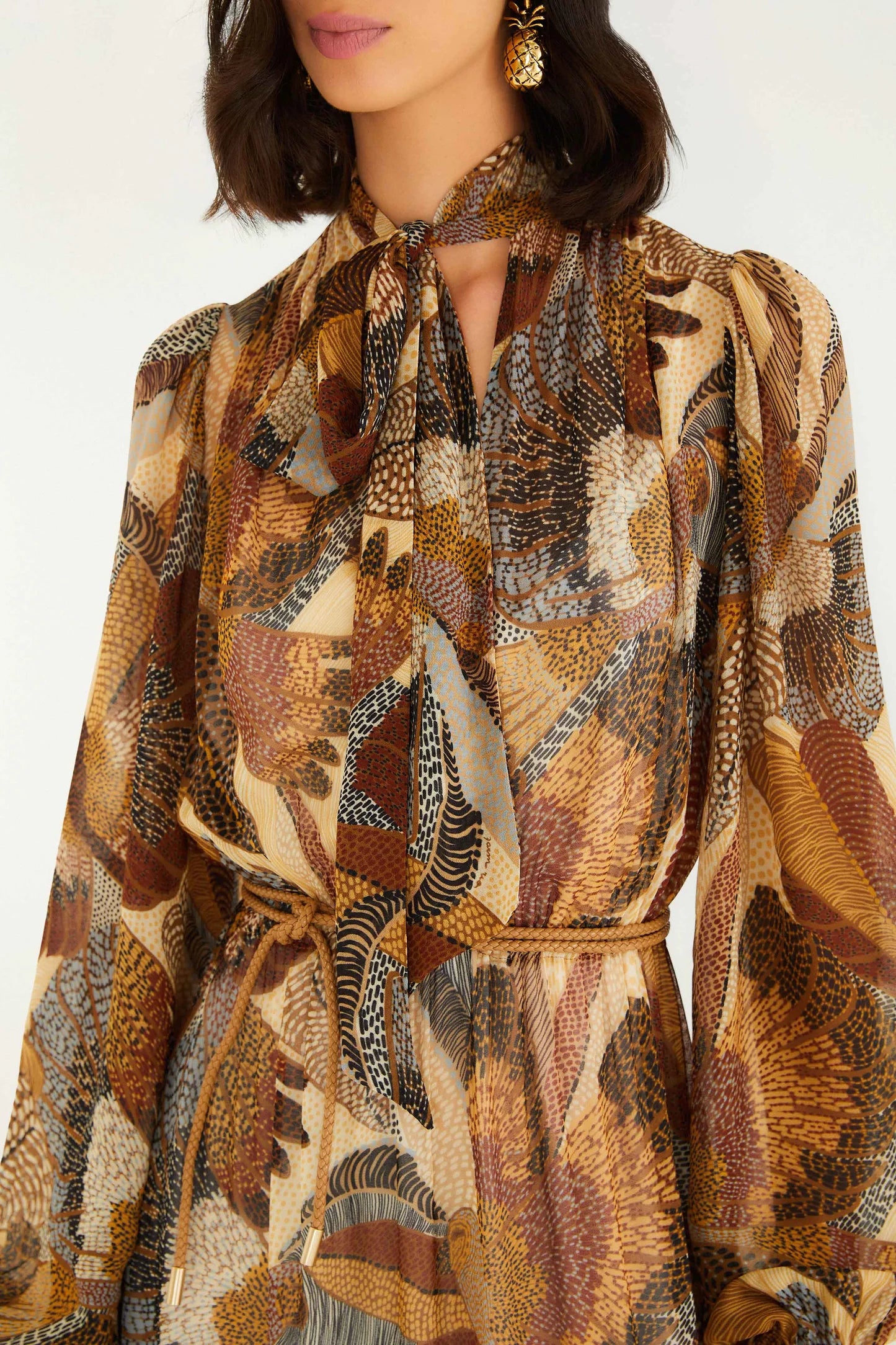 Farm Rio - Cream Dotted Macaws Long Sleeve Maxi