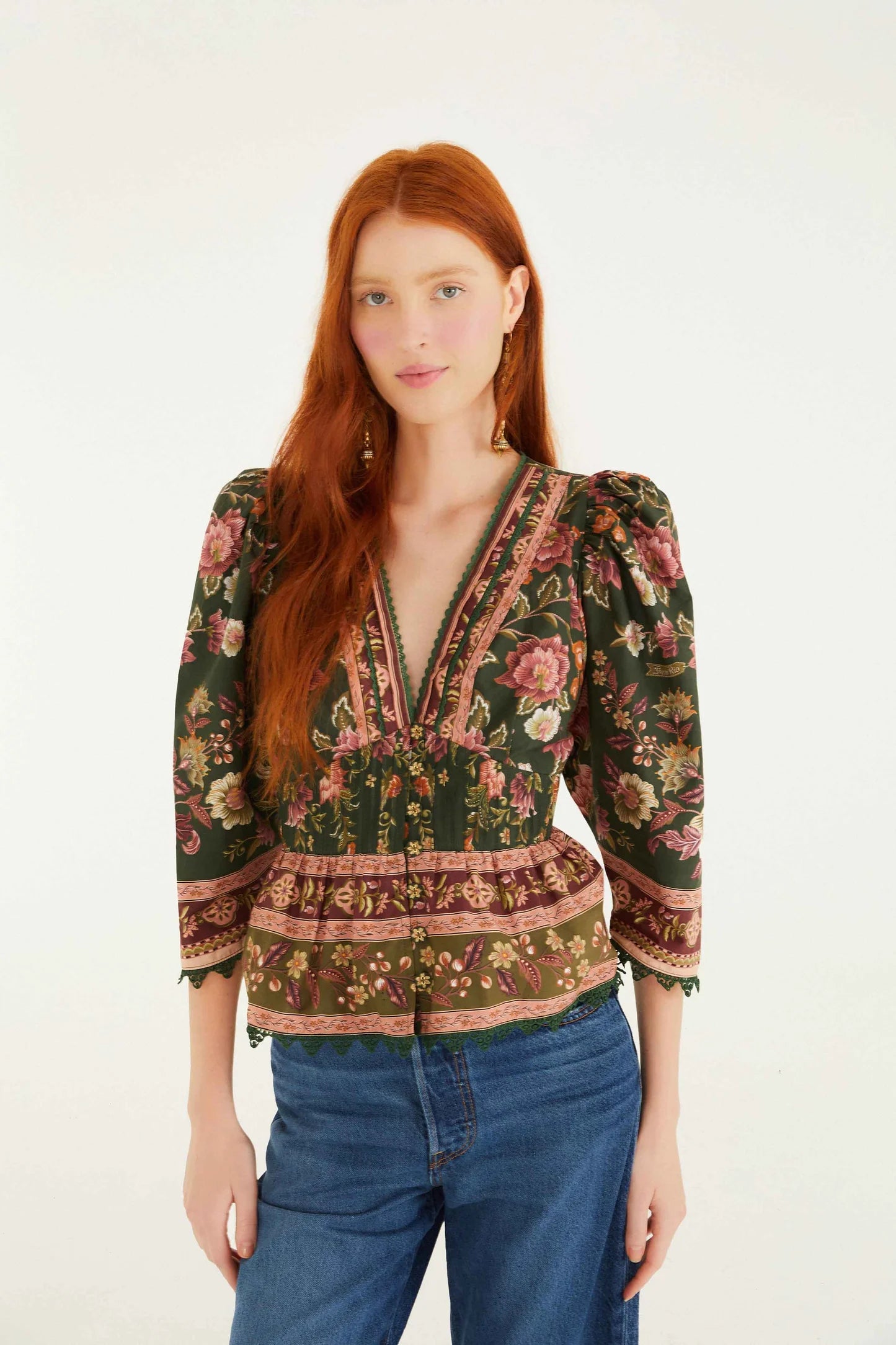 Farm Rio - Flowering Garden Tree Green Blouse