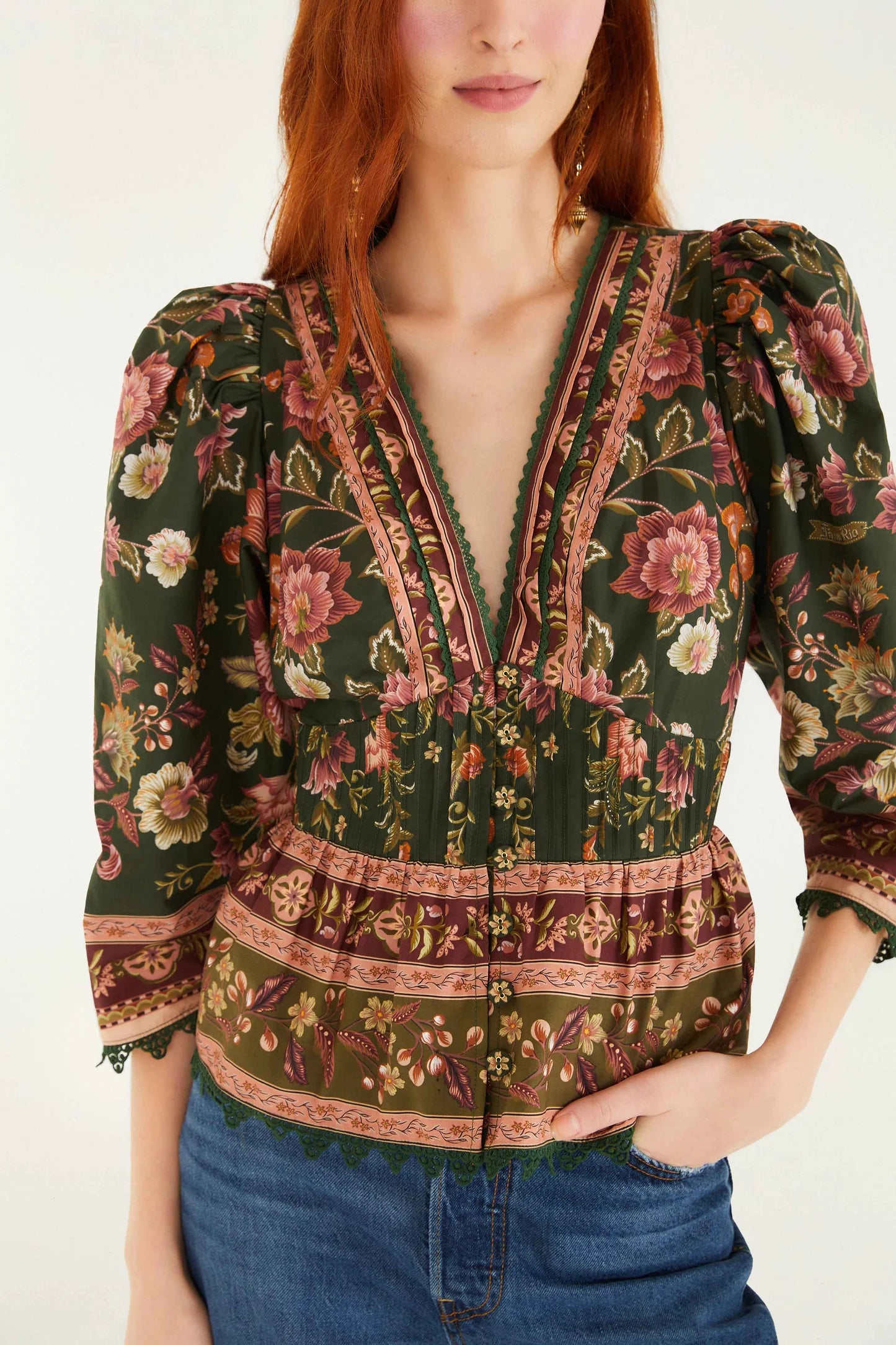 Farm Rio - Flowering Garden Tree Green Blouse