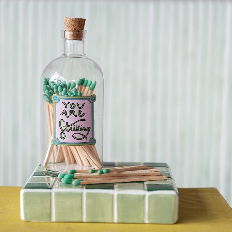 Glass Jar Matchstick Holder w Matches