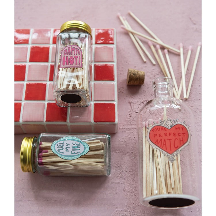 Glass Jar Matchstick Holder w Matches