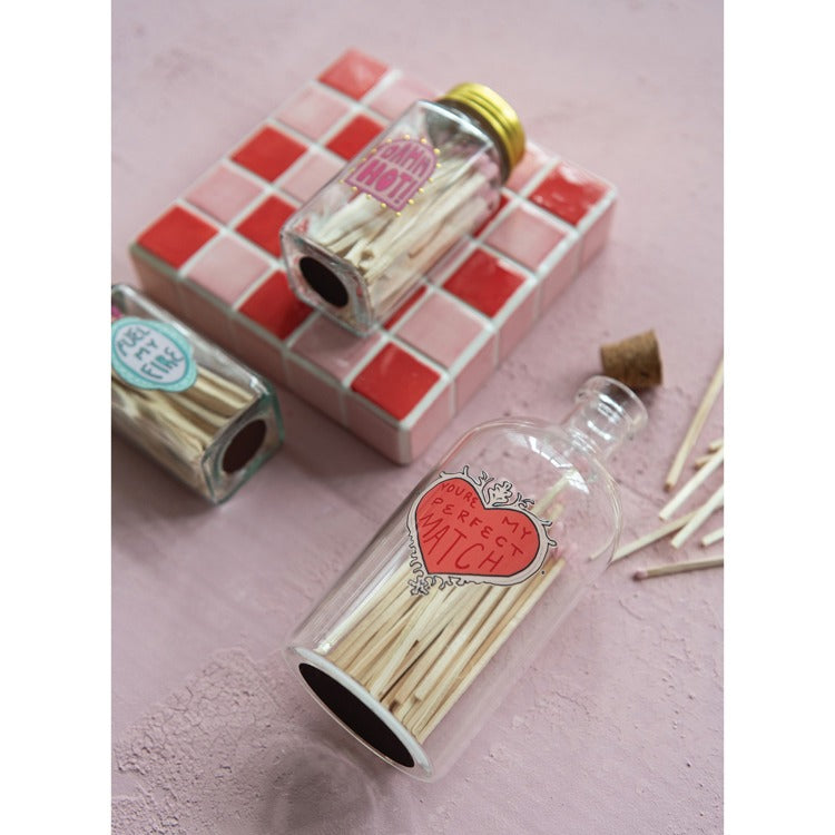 Glass Jar Matchstick Holder w Matches