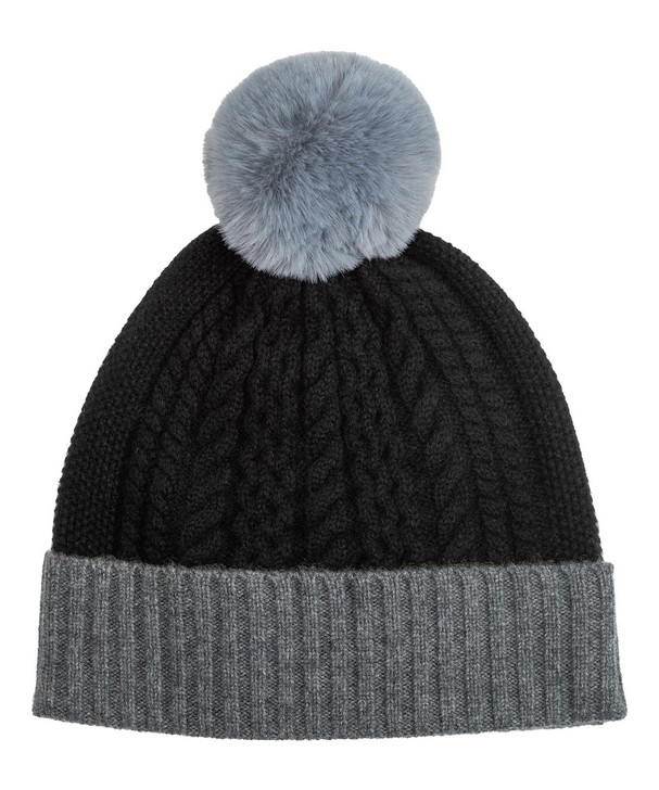 Colorblock Cable Pom Beanie