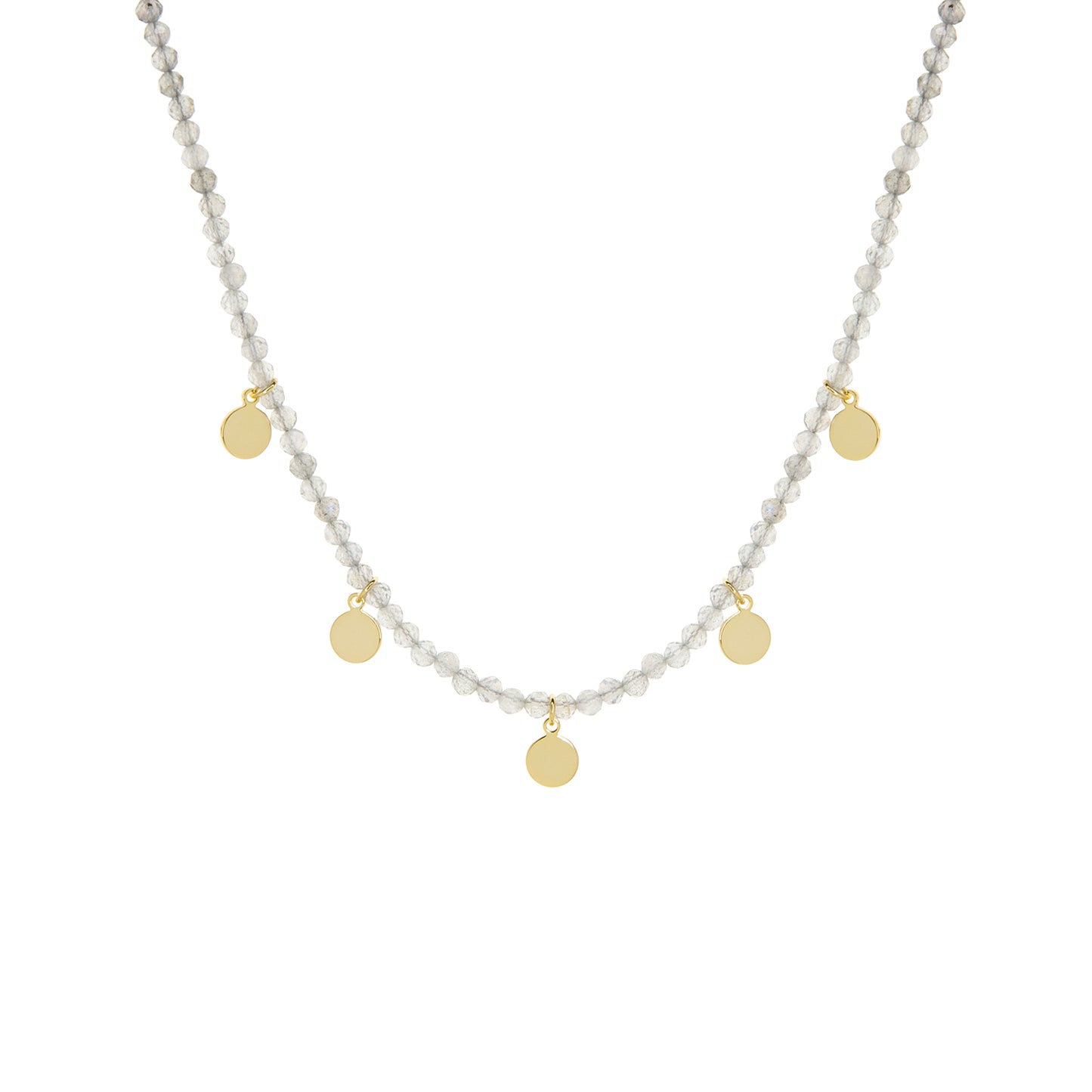 Natural Stone necklace with Gold Disc Charms