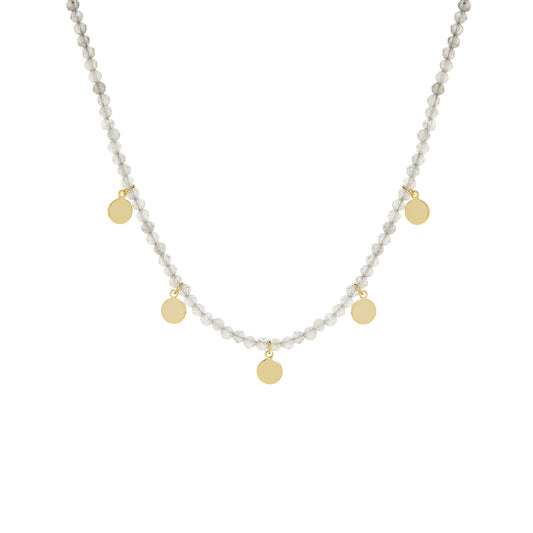 Natural Stone necklace with Gold Disc Charms