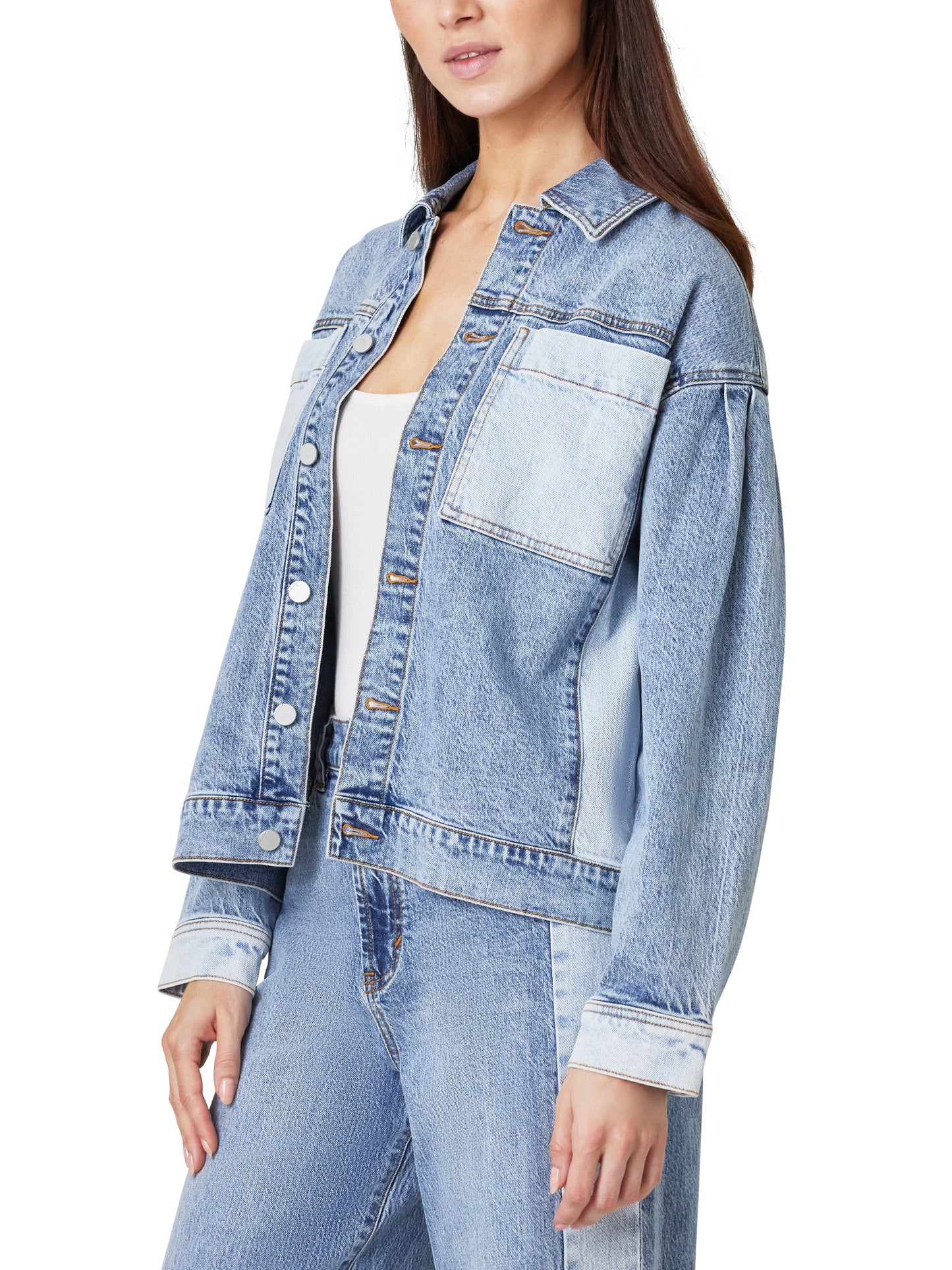 Habitual - Oversized Trucker Denim Jacket Colorblock