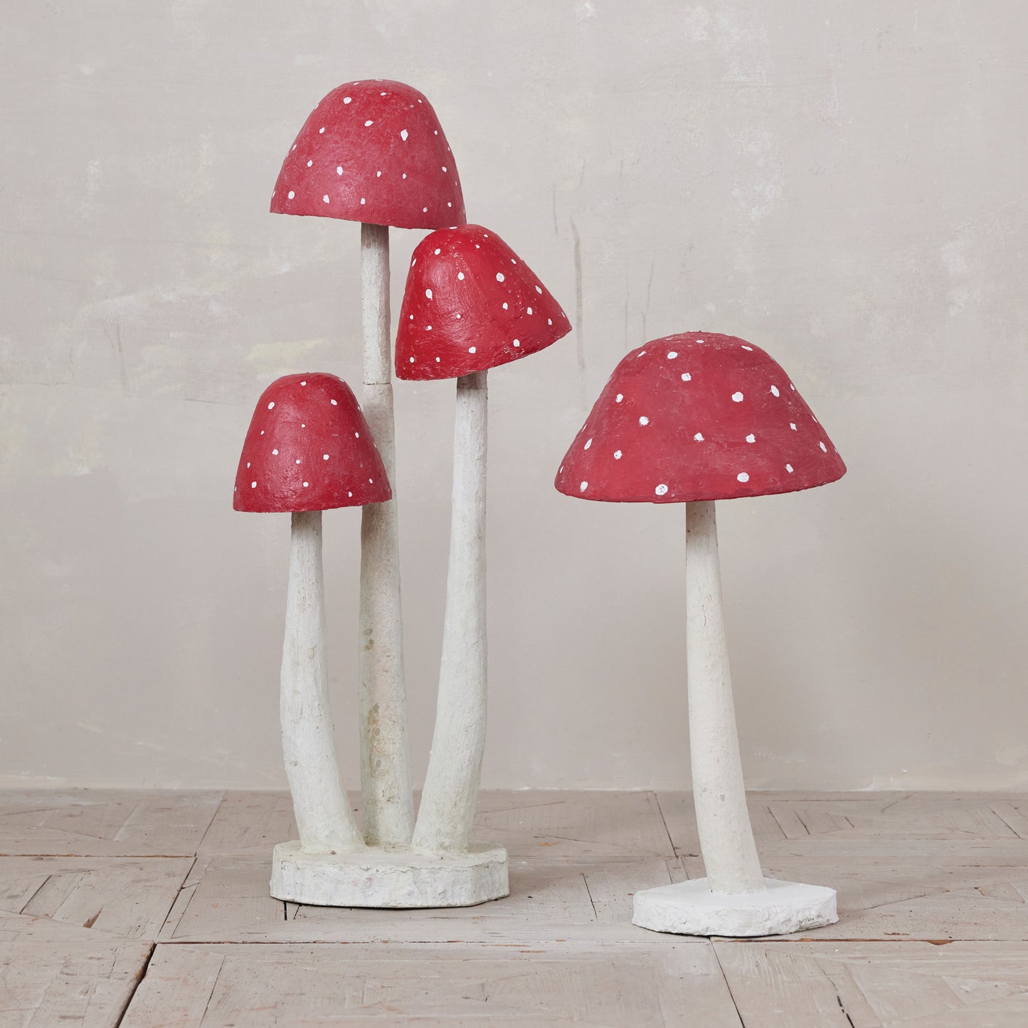 Metal & Paper Mache Mushrooms with Base, Distressed Finish