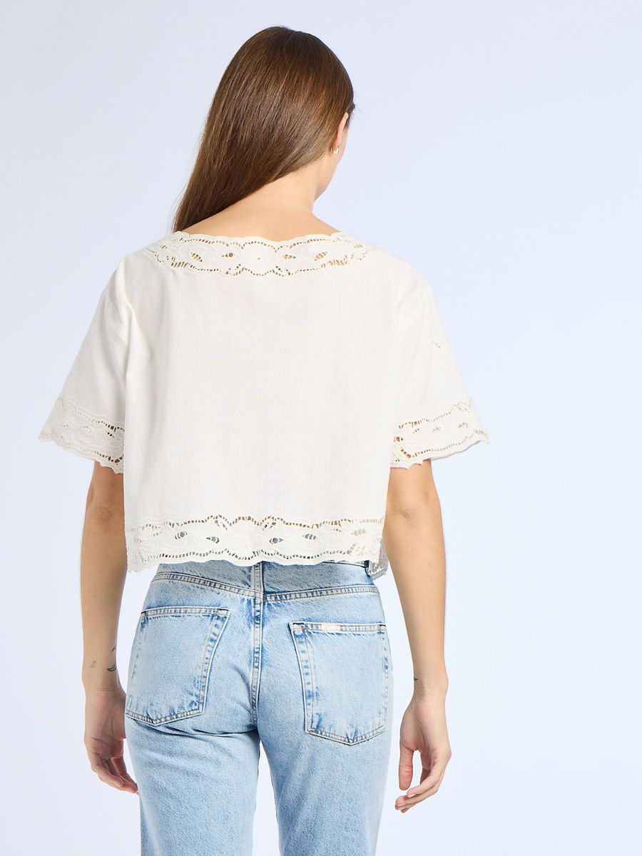 Sara White Embroidered Linen Blouse