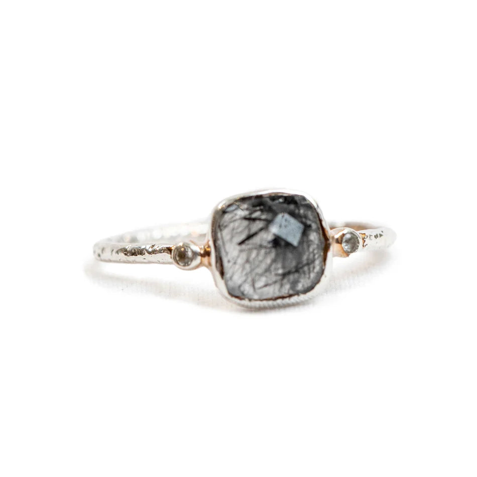 Silver Plated Square Rutilated Quartz Ring