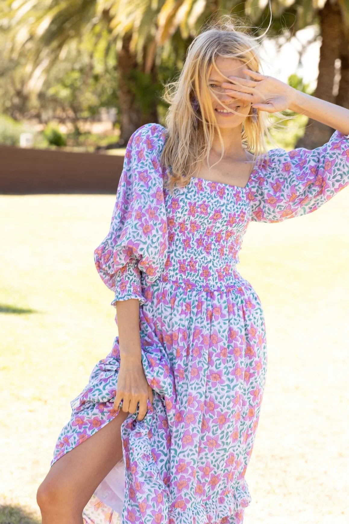 Oliphant - Jardin Smocked Top Ruffle Midi