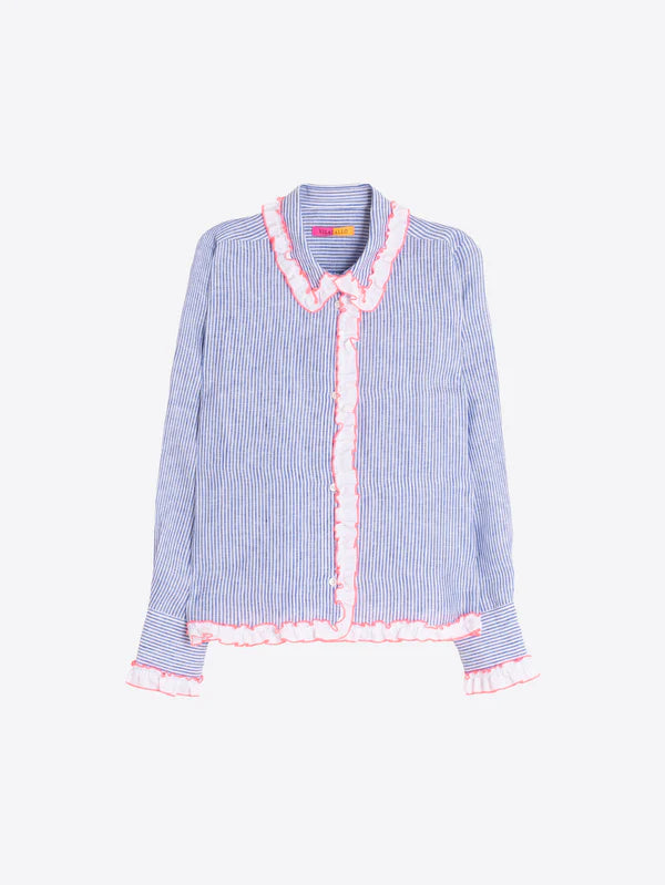 Vilagallo - Blue Striped Ruffle Shirt