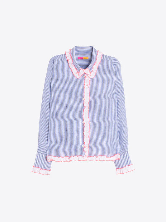 Vilagallo - Blue Striped Ruffle Shirt