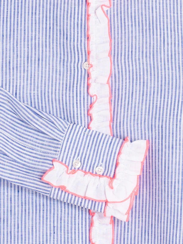 Vilagallo - Blue Striped Ruffle Shirt