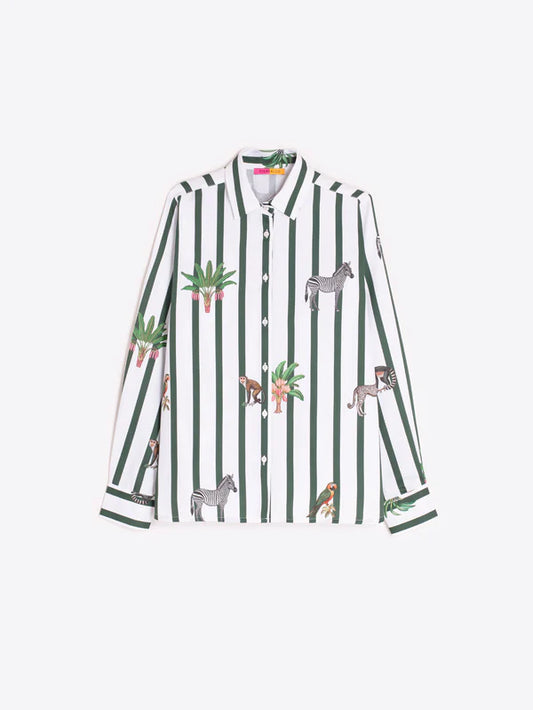 Vilagallo - Green Striped Safari Print Blouse