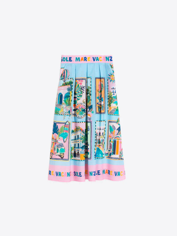Vilagallo - Blue Holiday Print Skirt