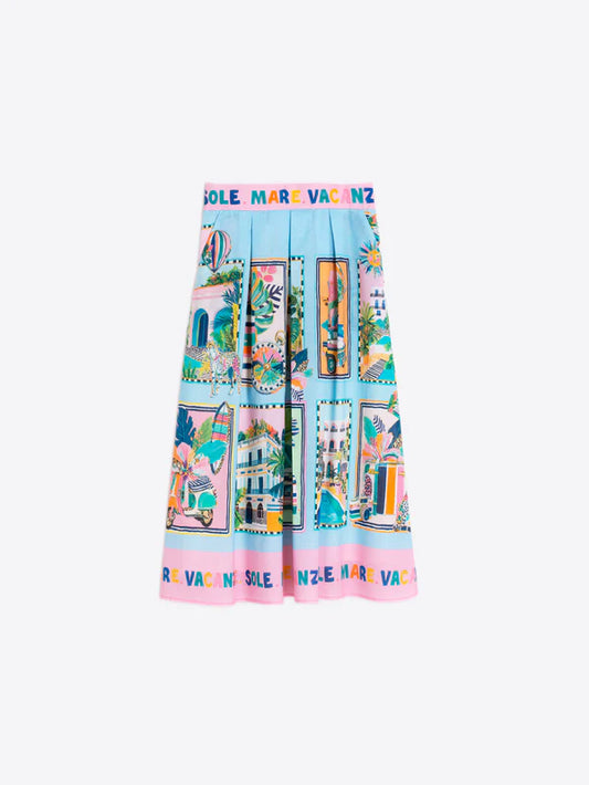 Vilagallo - Blue Holiday Print Skirt