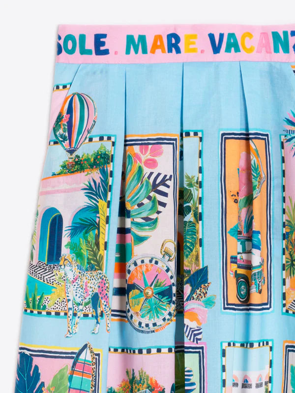 Vilagallo - Blue Holiday Print Skirt