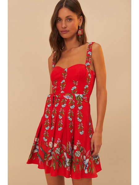 Farm Rio - Sweet Bloom Bouquet Red Sleeveless Mini Dress