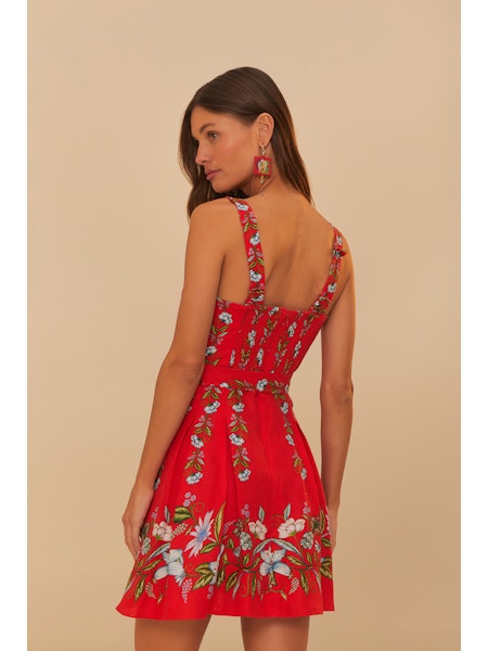 Farm Rio - Sweet Bloom Bouquet Red Sleeveless Mini Dress