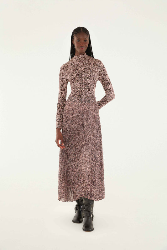 Farm Rio - Baby Leopard Pink Pleated Maxi Skirt